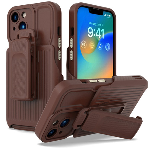 iPhone 13 Explorer Series Back Clip Holder PC Phone Case - Borwn