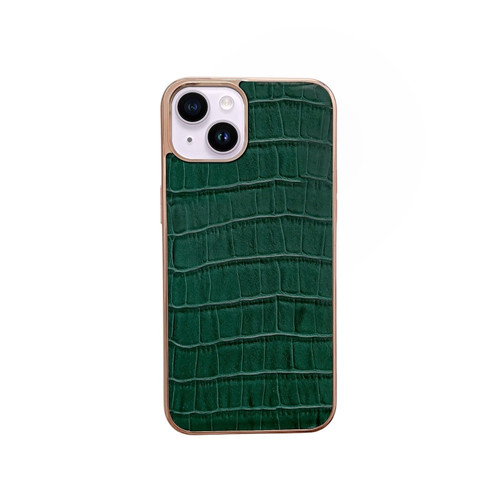 iPhone 13 Nano Electroplating Crocodile Texture Genuine Leather Phone Case - Green