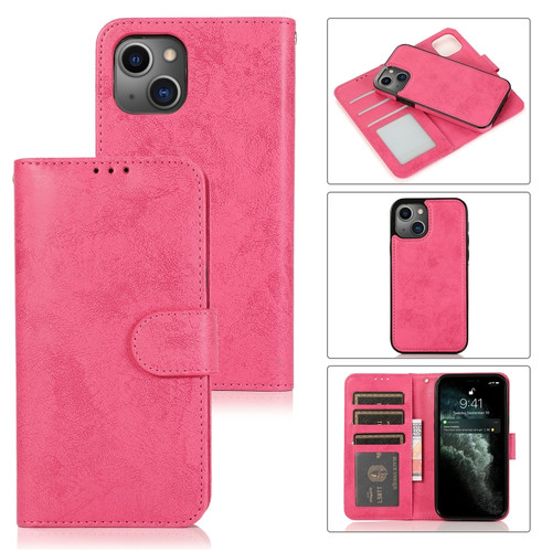 iPhone 13 Retro 2 in 1 Detachable Magnetic Horizontal Flip TPU + PU Leather Case with Holder & Card Slots & Photo Frame & Wallet - Rose Red