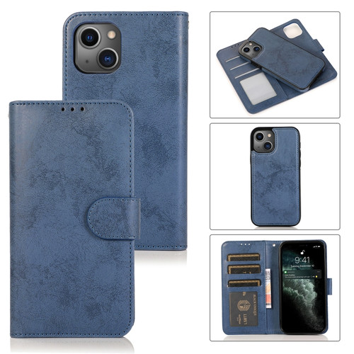 iPhone 13 Retro 2 in 1 Detachable Magnetic Horizontal Flip TPU + PU Leather Case with Holder & Card Slots & Photo Frame & Wallet - Dark Blue