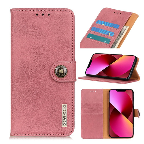 iPhone 13 KHAZNEH Cowhide Texture Horizontal Flip Leather Case with Holder & Card Slots & Wallet - Pink