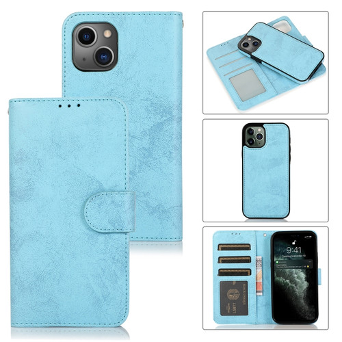 iPhone 13 Retro 2 in 1 Detachable Horizontal Flip Leather Case with Card Slots & Wallet - Blue
