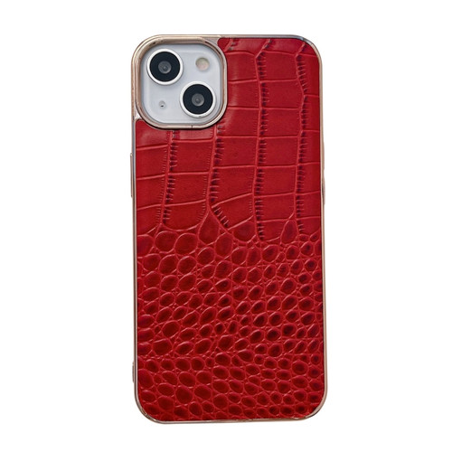iPhone 13 Crocodile Texture Genuine Leather Nano Electroplating Phone Case - Red