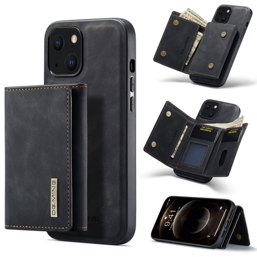 iPhone 13 DG.MING M1 Series 3-Fold Multi Card Wallet Shockproof Case with Holder Function  - Black