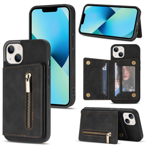iPhone 13 Zipper Card Holder Phone Case - Black