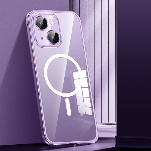 iPhone 13 MagSafe Spring Buckle Metal Transparent Phone Case with Lens Protection - Dark Purple