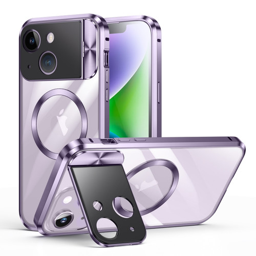 iPhone 13 Large Window Holder MagSafe Magnetic Metal Phone Case - Purple