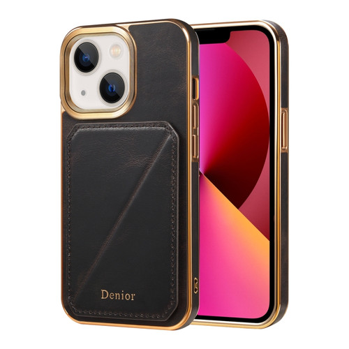 iPhone 13 Denior Oil Wax Leather Electroplating Card Slot Holder Phone Case - Black