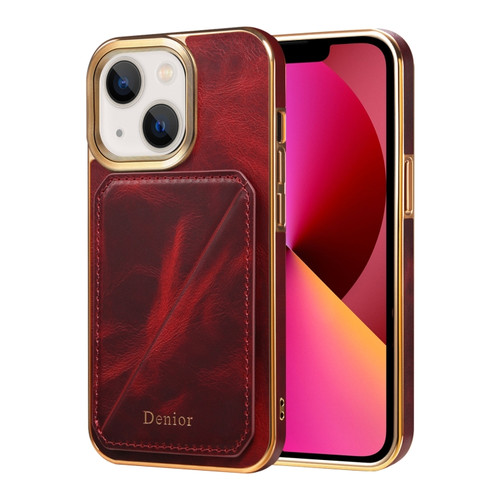 iPhone 13 Denior Oil Wax Leather Electroplating Card Slot Holder Phone Case - Red