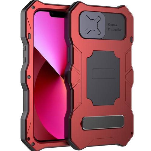 iPhone 13 Camshield Shockproof Life Waterproof Dustproof Metal Case with Holder - Red