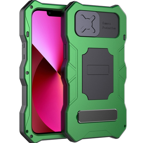 iPhone 13 Camshield Shockproof Life Waterproof Dustproof Metal Case with Holder - Green