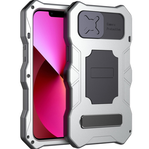 iPhone 13 Camshield Shockproof Life Waterproof Dustproof Metal Case with Holder - Silver