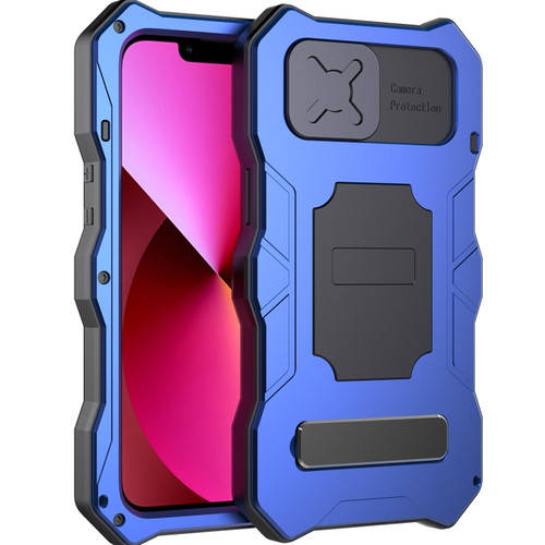 iPhone 13 Camshield Shockproof Life Waterproof Dustproof Metal Case with Holder - Blue