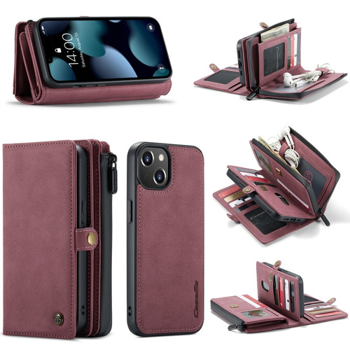 iPhone 13 CaseMe-018 Detachable Multifunctional Horizontal Flip Leather Case with Card Slot & Holder & Zipper Wallet & Photo Frame - Red