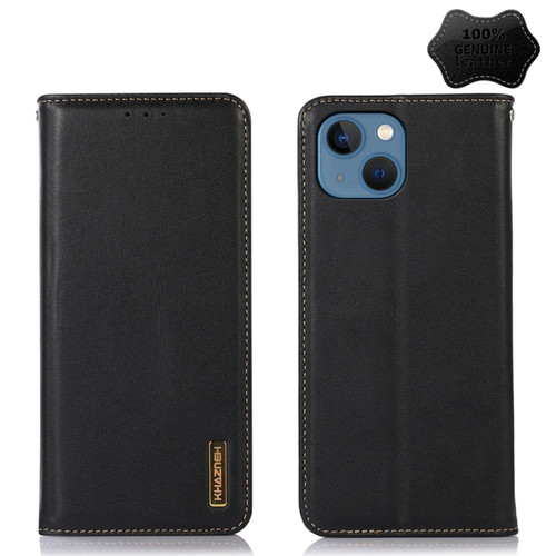 iPhone 13 KHAZNEH Nappa Top Layer Cowhide Leather Phone Case - Black