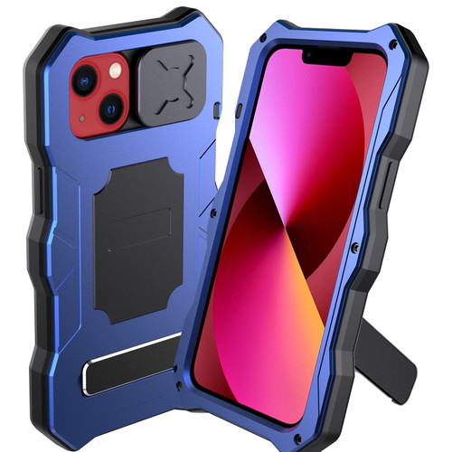 iPhone 13 Metal + Silicone Sliding Camshield Holder Phone Case - Blue