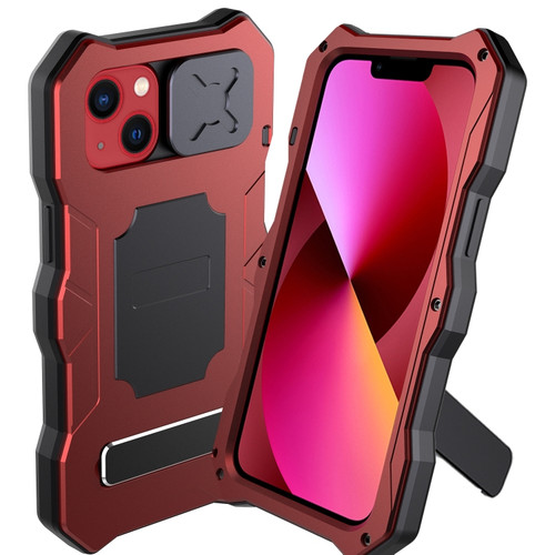 iPhone 13 Metal + Silicone Sliding Camshield Holder Phone Case - Red