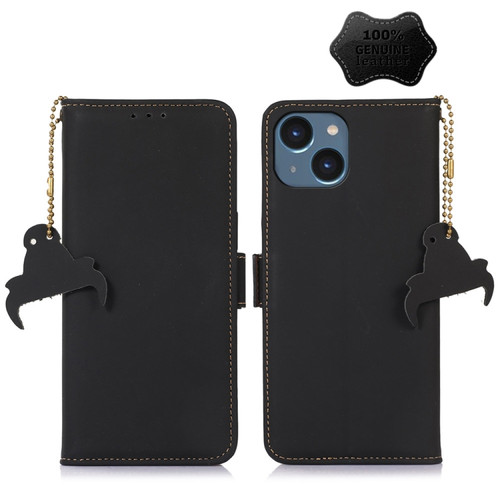 iPhone 13 Genuine Leather Magnetic RFID Leather Phone Case - Black