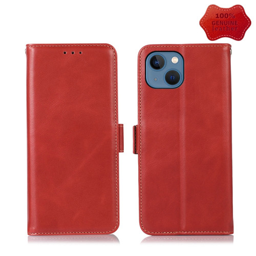 iPhone 13 Crazy Horse Top Layer Cowhide Leather Phone Case - Red