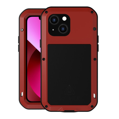 iPhone 13 LOVE MEI Metal Shockproof Life Waterproof Dustproof Protective Phone Case - Red