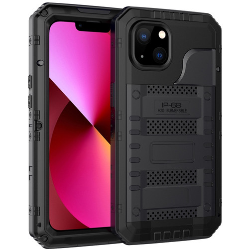 iPhone 13 Shockproof Waterproof Dustproof Metal + Silicone Phone Case with Screen Protector - Black