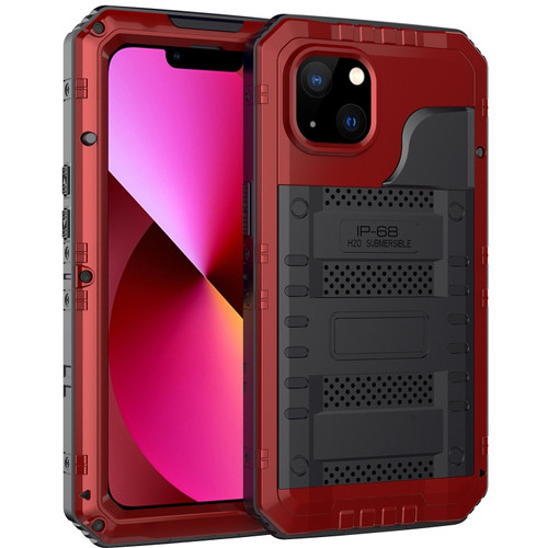 iPhone 13 Shockproof Waterproof Dustproof Metal + Silicone Phone Case with Screen Protector - Red