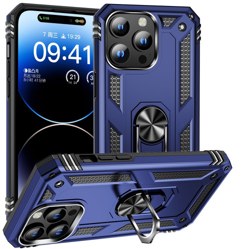 iPhone 15 Pro Max Shockproof TPU + PC Phone Case with Holder - Blue