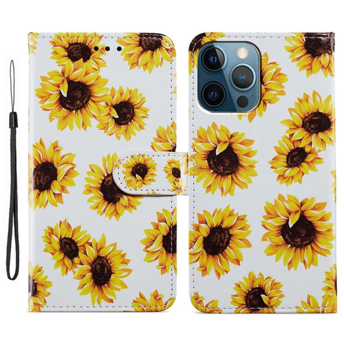 iPhone 15 Pro Max Colored Drawing Leather Phone Case - Sunflower