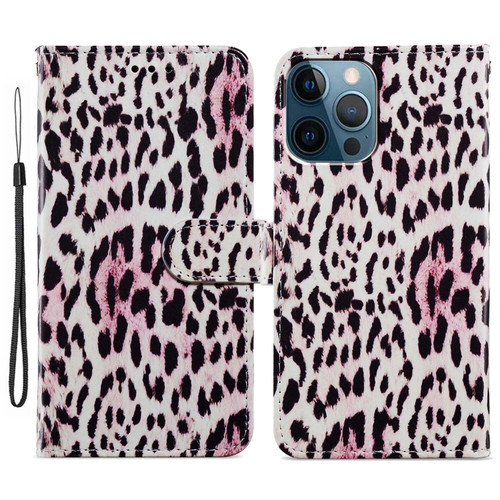 iPhone 15 Pro Max Colored Drawing Leather Phone Case - Leopard