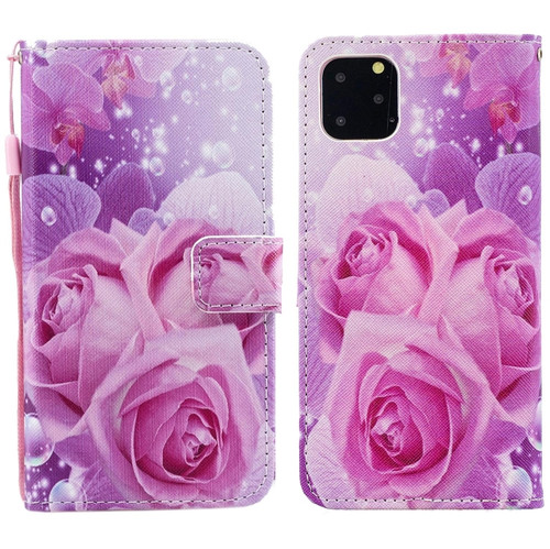 iPhone 15 Pro Max Painted Pattern Horizontal Flip Leather Phone Case - Rose