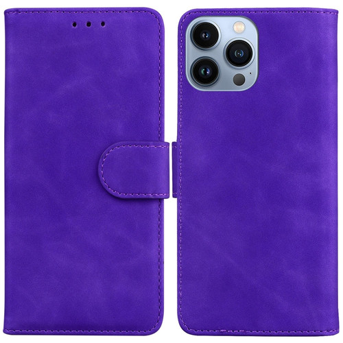 iPhone 15 Pro Max Skin Feel Pure Color Flip Leather Phone Case - Purple