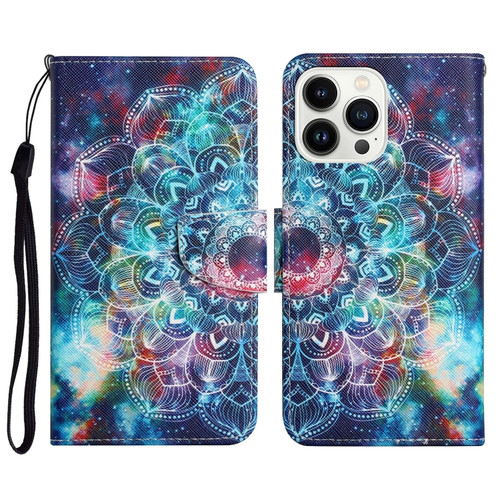 iPhone 15 Pro Max 3D Colored Drawing Flip Leather Phone Case - Star Mandala
