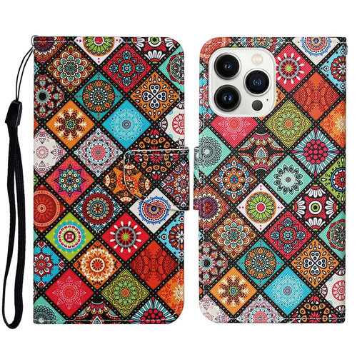 iPhone 15 Pro Max 3D Colored Drawing Flip Leather Phone Case - Ethnic Totem
