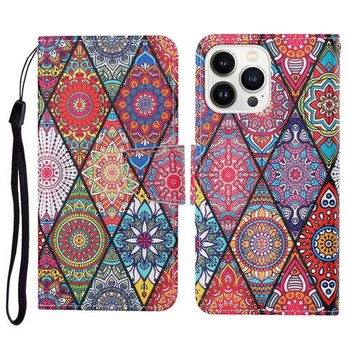 iPhone 15 Pro Max 3D Colored Drawing Flip Leather Phone Case - Rhombus Totem
