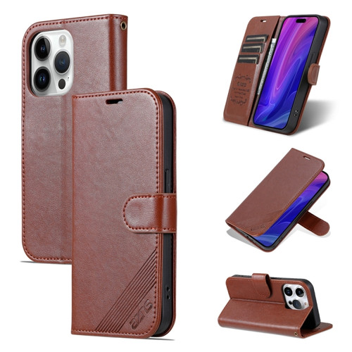 iPhone 15 Pro Max AZNS Sheepskin Texture Flip Leather Phone Case - Brown
