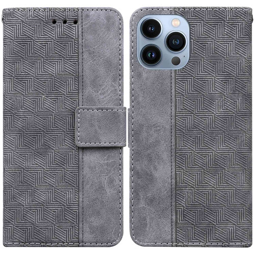 iPhone 15 Pro Max Geometric Embossed Leather Phone Case - Grey
