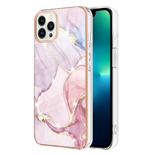 iPhone 15 Pro Max Electroplating Marble Pattern Dual-side IMD TPU Shockproof Phone Case - Rose Gold 005