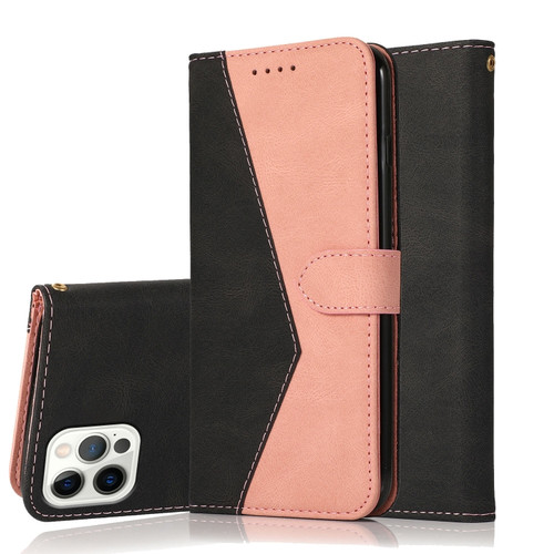 iPhone 15 Pro Max Dual-color Stitching Leather Phone Case - Black Rose Gold