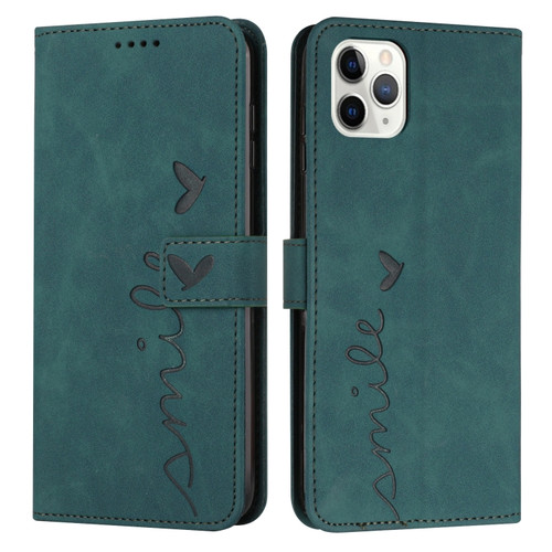 iPhone 15 Pro Max Skin Feel Heart Pattern Leather Phone Case - Green