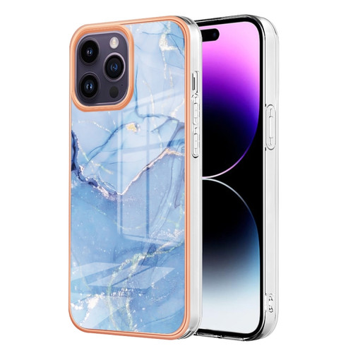iPhone 15 Pro Max Electroplating Marble Dual-side IMD Phone Case - Blue 018
