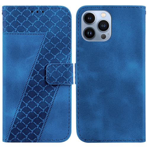 iPhone 15 Pro Max 7-shaped Embossed Leather Phone Case - Blue