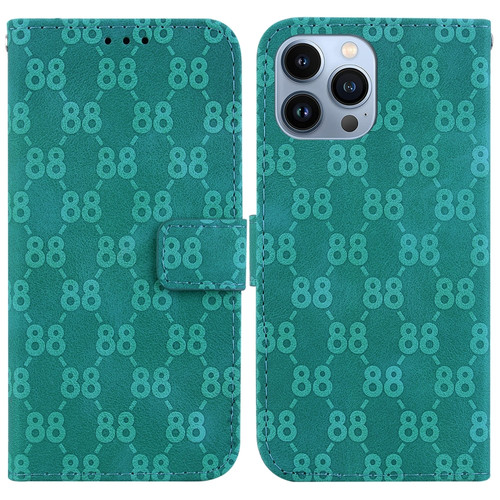 iPhone 15 Pro Max Double 8-shaped Embossed Leather Phone Case - Green