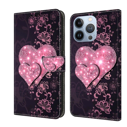 iPhone 15 Pro Max Crystal 3D Shockproof Protective Leather Phone Case - Lace Love