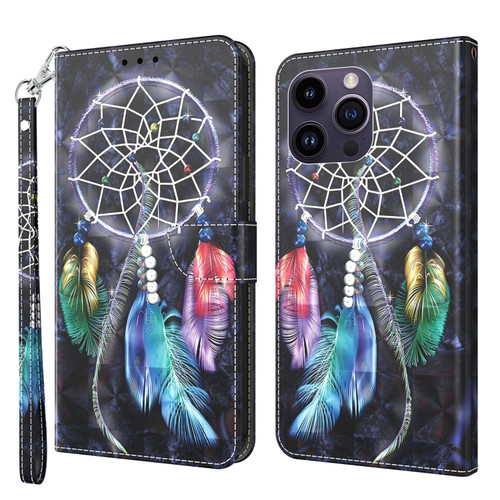 iPhone 15 Pro Max 3D Painted Leather Phone Case - Colorful Dreamcatcher