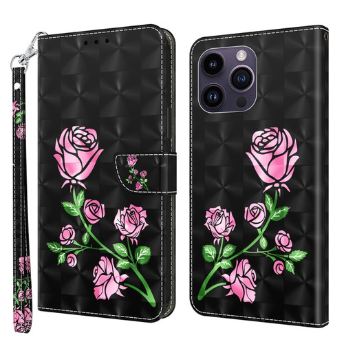 iPhone 15 Pro Max 3D Painted Leather Phone Case - Rose