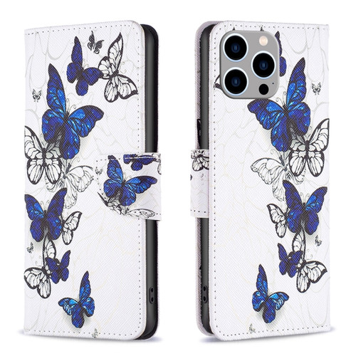 iPhone 15 Pro Max Colored Drawing Pattern Flip Leather Phone Case - Butterflies