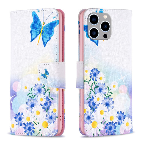 iPhone 15 Pro Max Colored Drawing Pattern Leather Phone Case - Butterfly Love