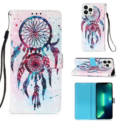 iPhone 15 Pro Max 3D Painting Horizontal Flip Leather Phone Case - Color Drop Wind Chimes