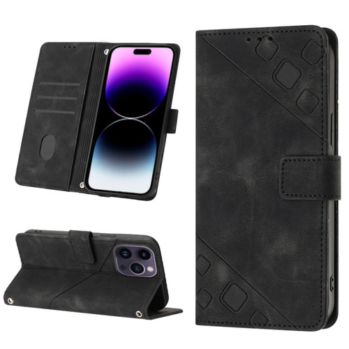 iPhone 15 Pro Max Skin-feel Embossed Leather Phone Case - Black