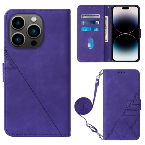 iPhone 15 Pro Max Crossbody 3D Embossed Flip Leather Phone Case - Purple